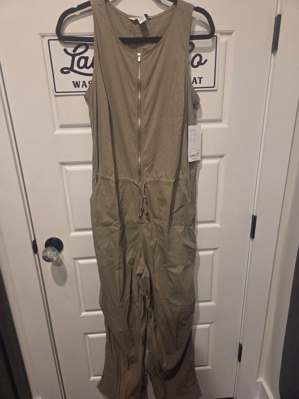 Athleta Flex Sleeveless Zip-Front Utility Jumpsuit in Khaki